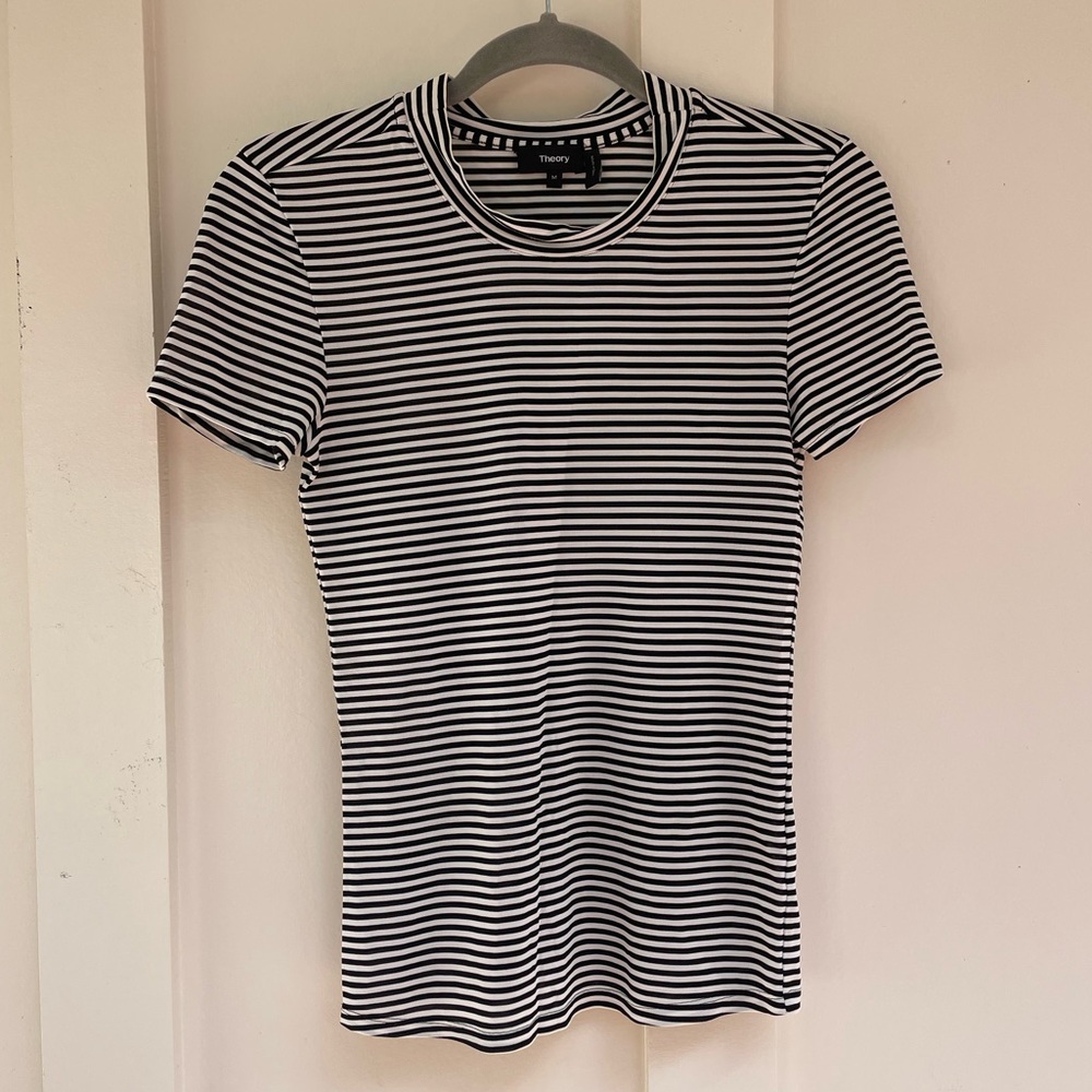 Theory Stretch Mockneck Micro Stripe Tee